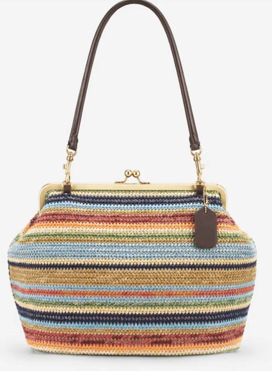 Striped woven kiss lock purse