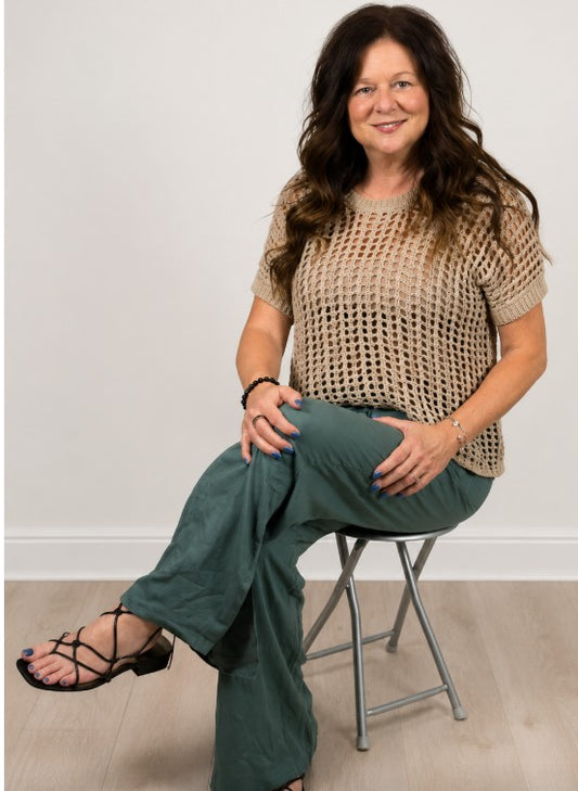 Fish Net Short Sleeve Crochet Sweater