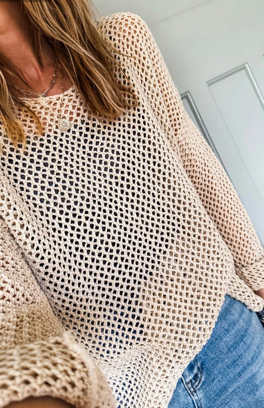 Smoke Gray Crochet Hollow-Out Jumper Top Sweater
