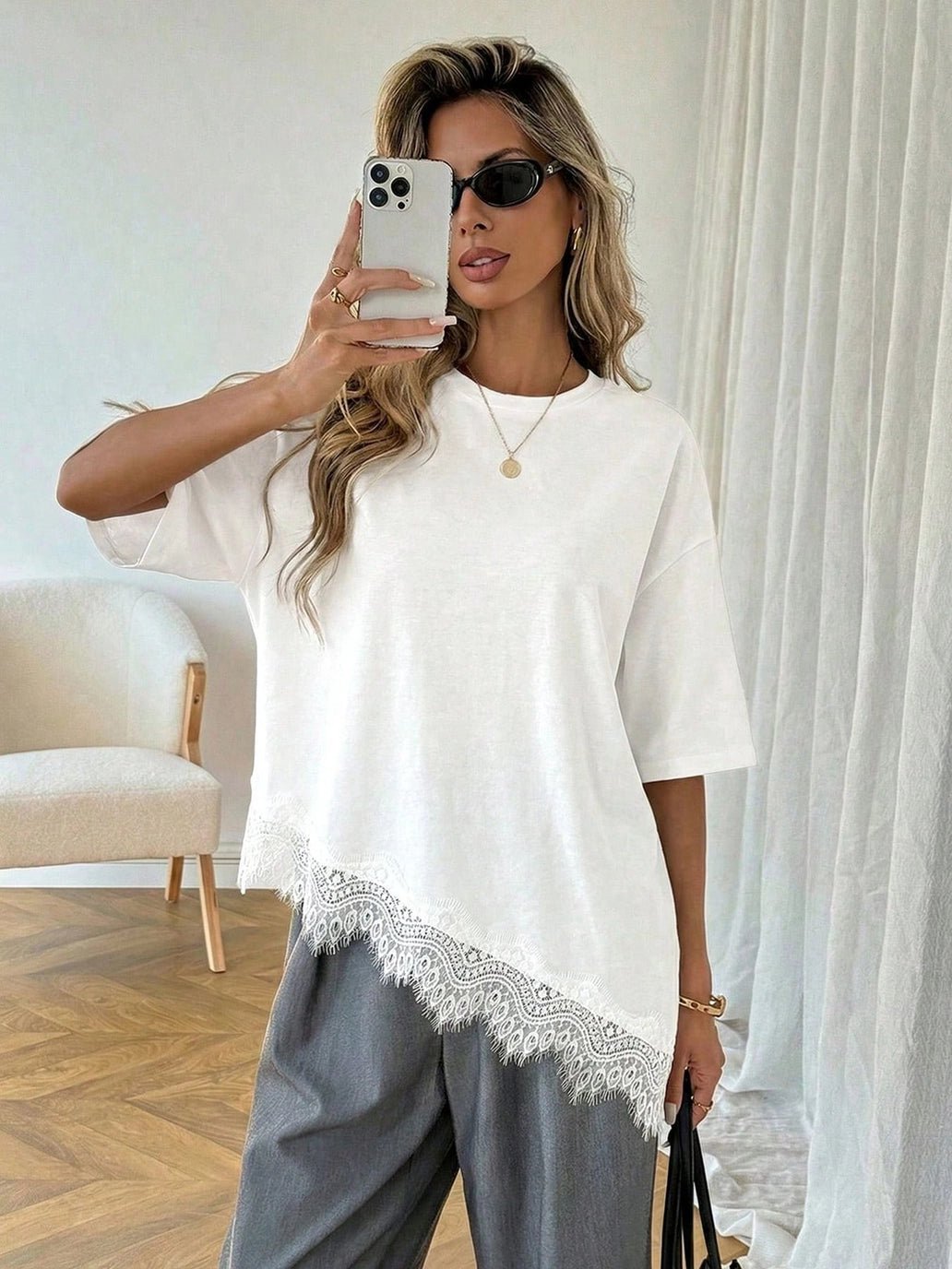 Asymmetrical Lace Top - DENIM & ONYX