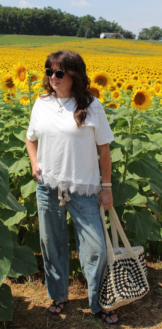 Asymmetrical Lace Top - DENIM & ONYX