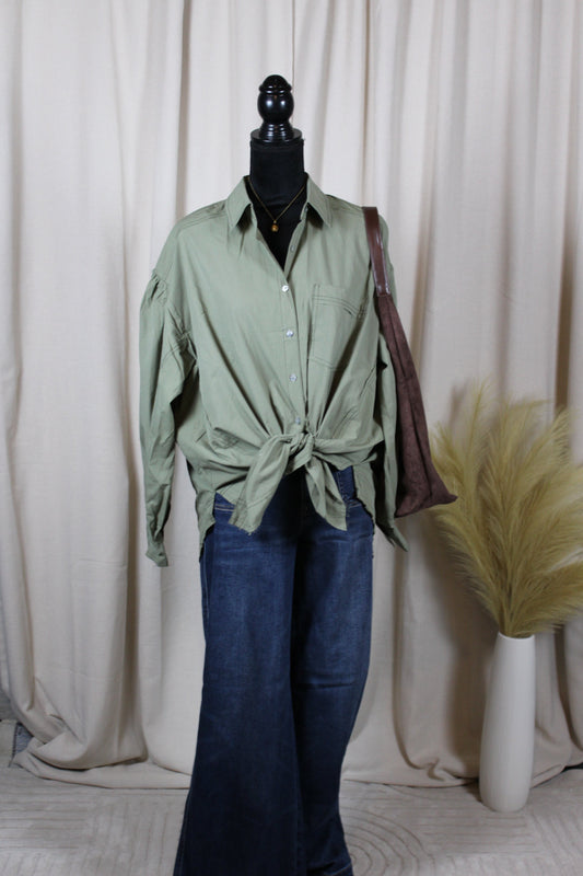 Balloon Sleeve Button Down - DENIM & ONYX
