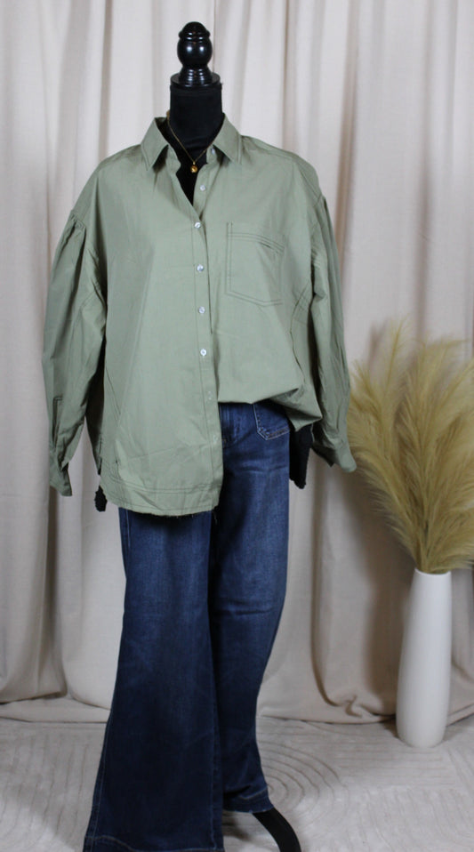 Balloon Sleeve Button Down - DENIM & ONYX