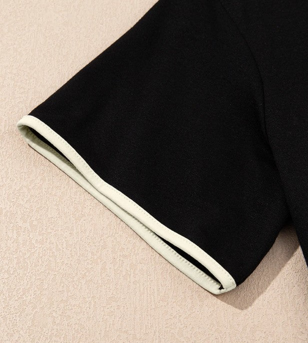 Black Colorblock Edge Drop Shoulder Tshirt and Skort 2 pc set - DENIM & ONYX