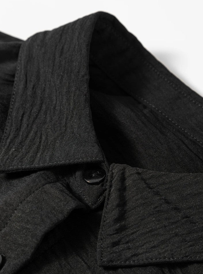 Black Pure Color Patch Pocket Shirt - DENIM & ONYX