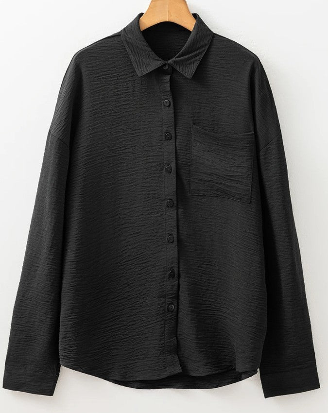 Black Pure Color Patch Pocket Shirt - DENIM & ONYX