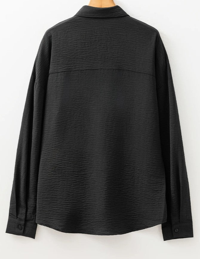 Black Pure Color Patch Pocket Shirt - DENIM & ONYX