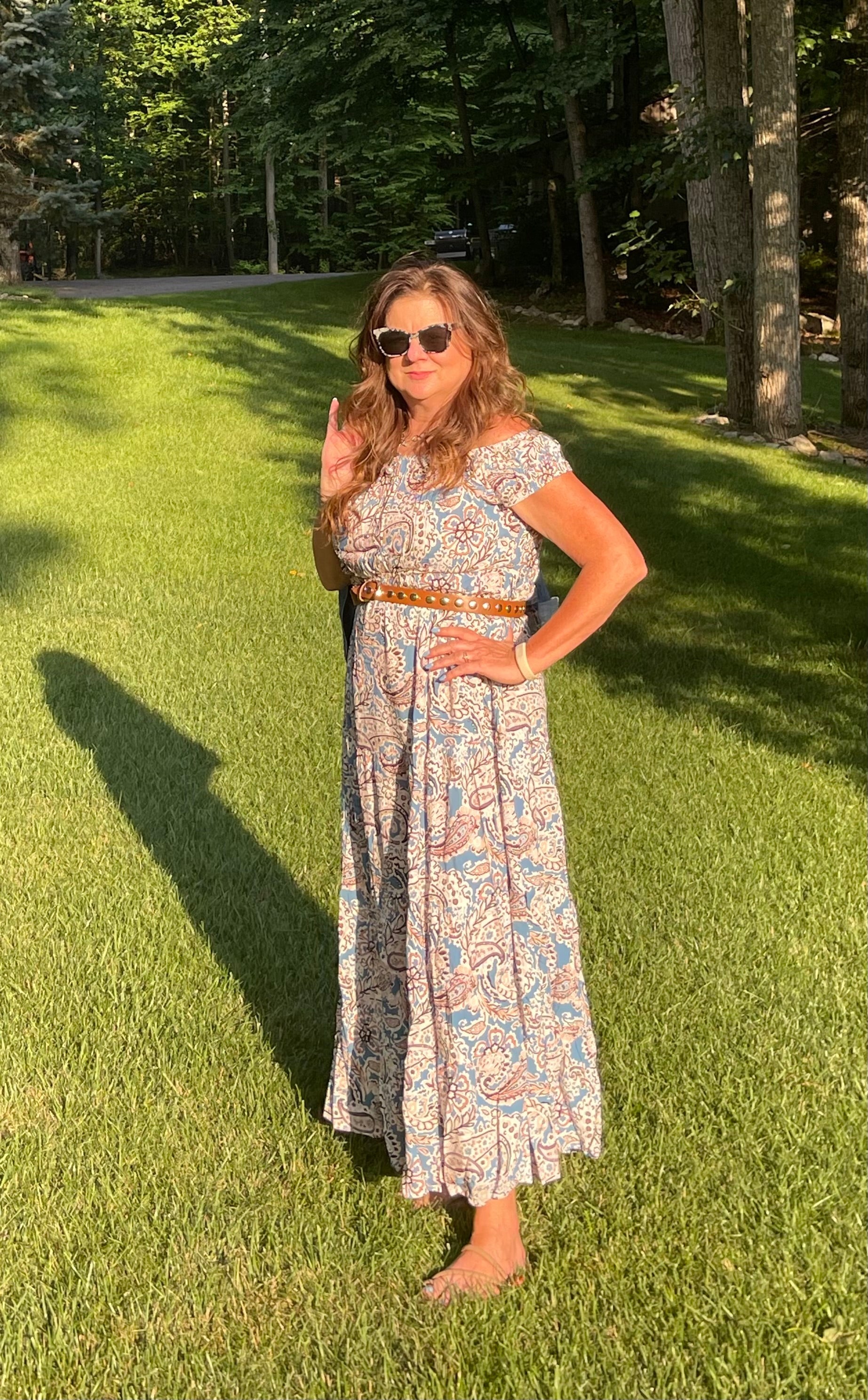 Blue Boho Paisley Print Off Shoulder Maxi Dress - DENIM & ONYX