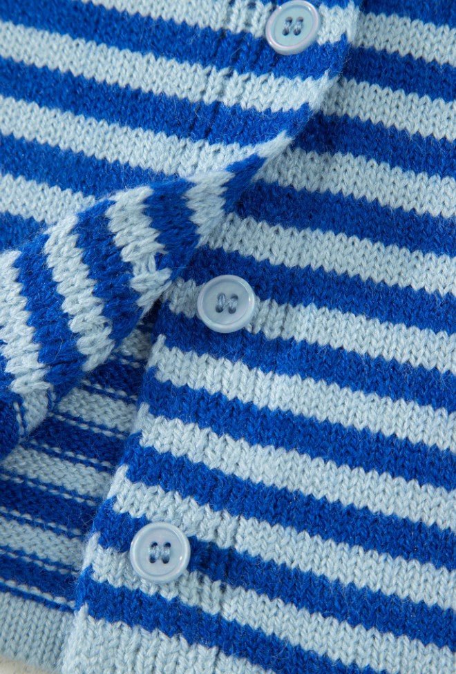 Blue Striped Loose Half Sleeve Knit Button Down Sweater Cardigan - DENIM & ONYX