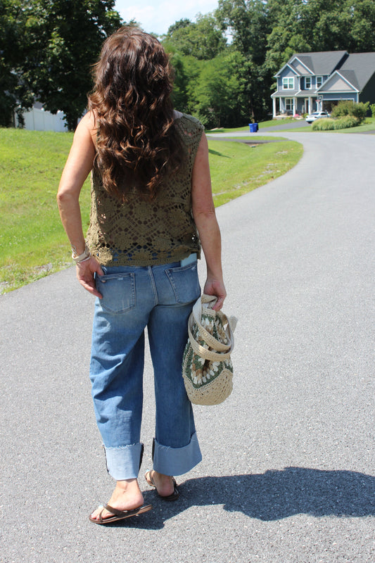 Boho Crochet Knit Button Vest - DENIM & ONYX