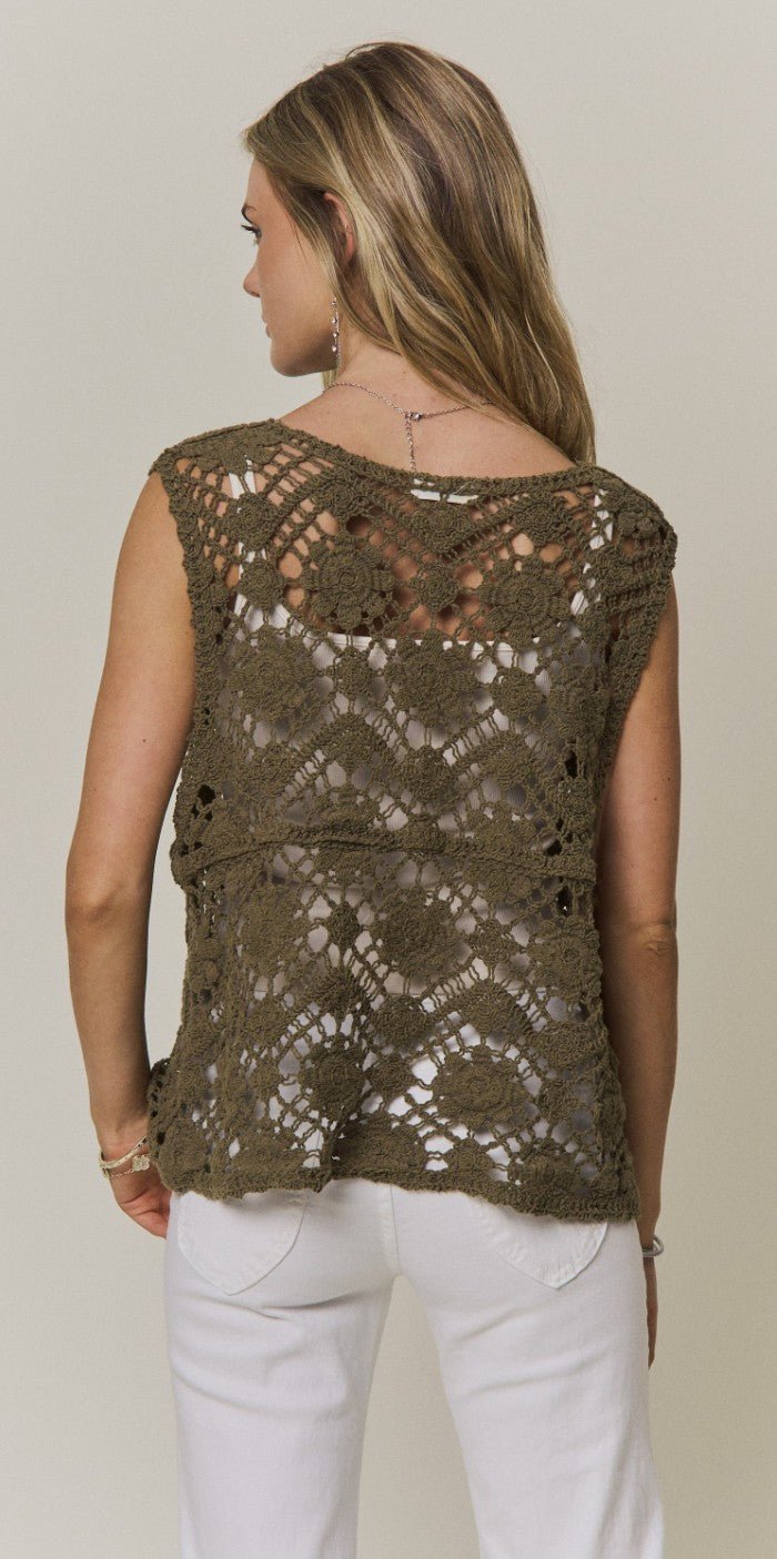 Boho Crochet Knit Button Vest To - DENIM & ONYX