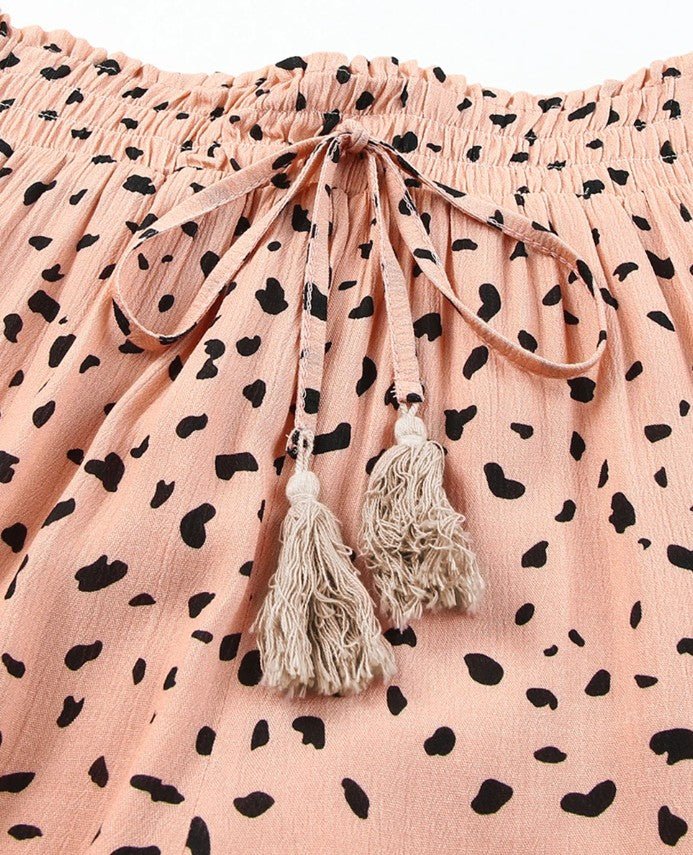 Brown Ruffle Wide Leg Dalmatian Palazzo Pants - DENIM & ONYX