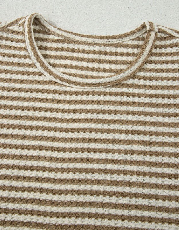 Brown Strip Breathable Textured Knit Shorts 2 Piece - DENIM & ONYX