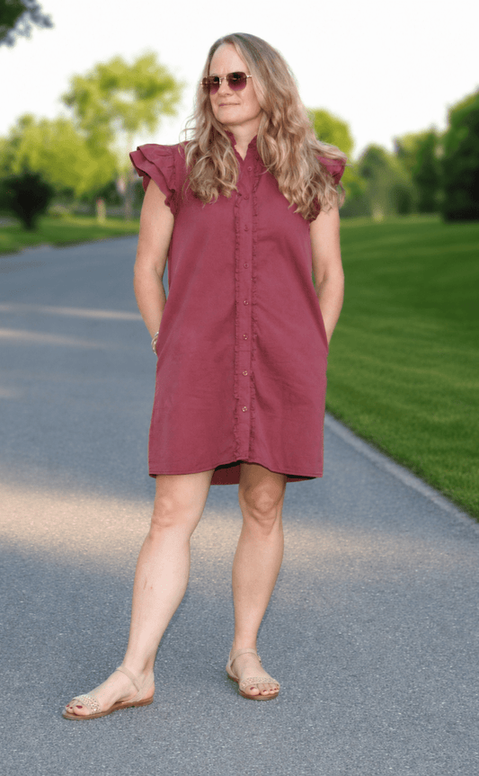 Button Down Ruffle Short Sleeve Denim Mini Dress - DENIM & ONYX