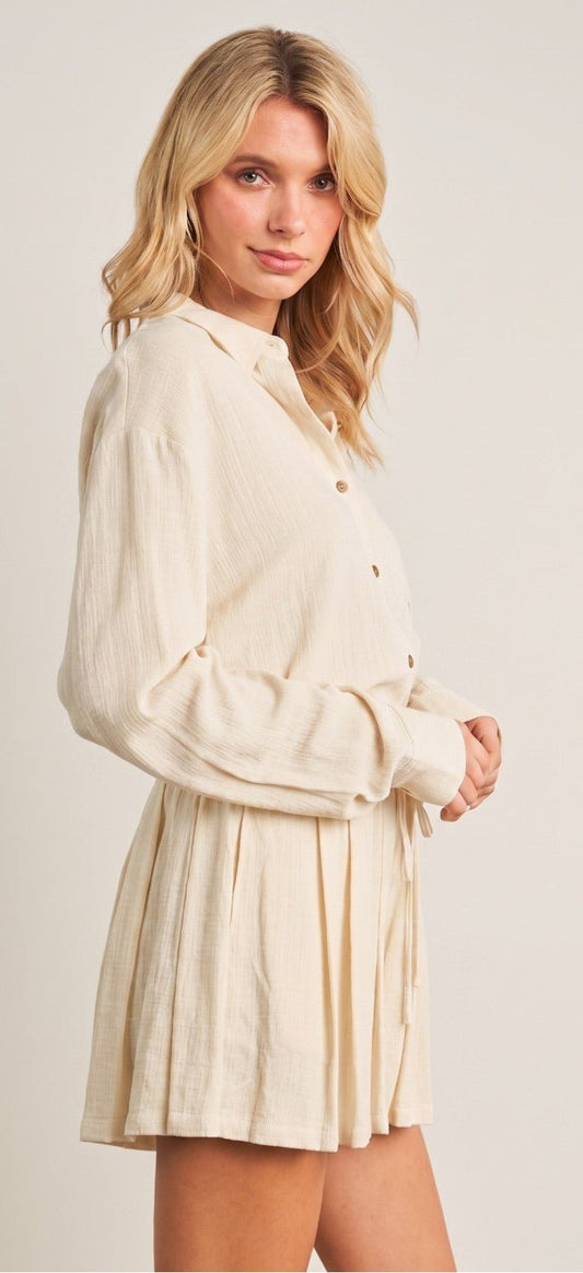 Button-Down Shirt & Ruffle Shorts Set - DENIM & ONYX