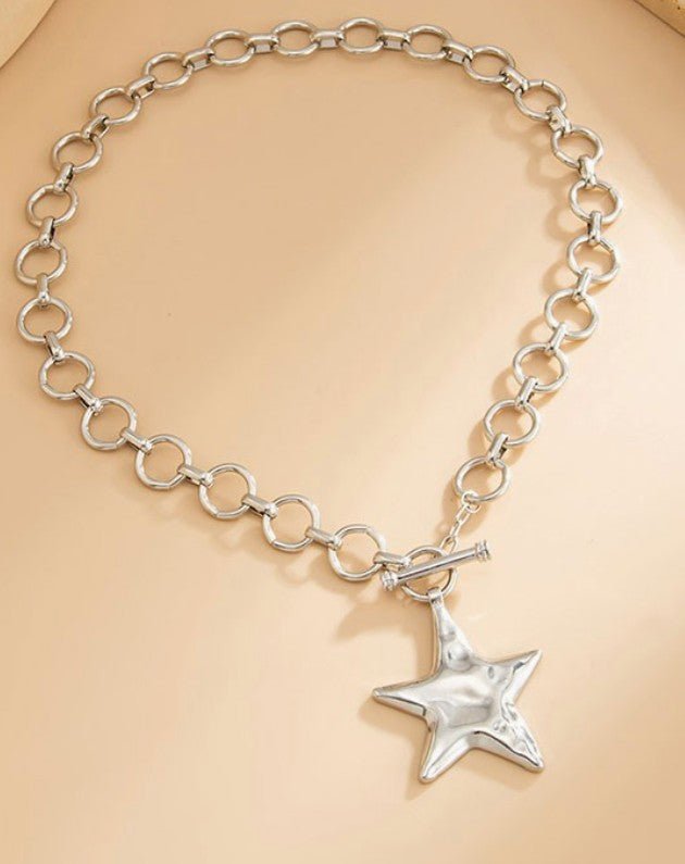 CHUNCKY STAR NECKLACE, SILVER - DENIM & ONYX