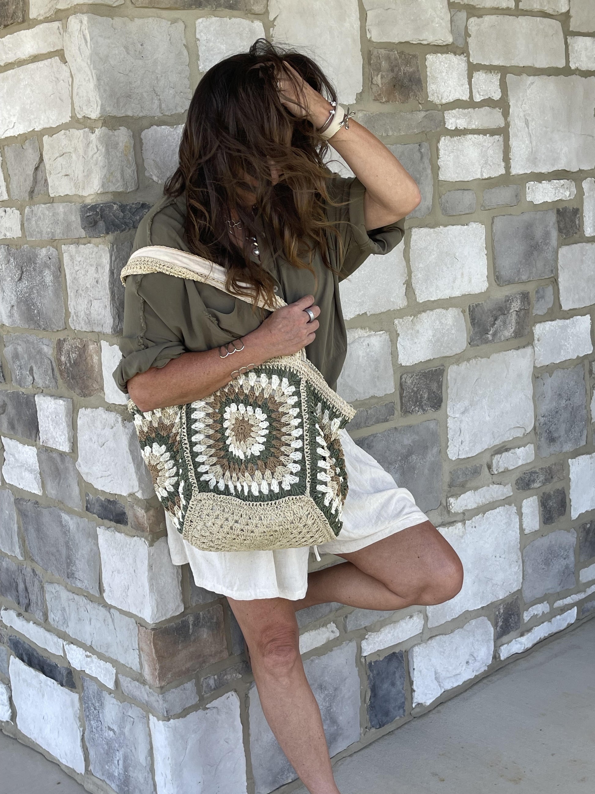 Crochet Hand Bag - DENIM & ONYX