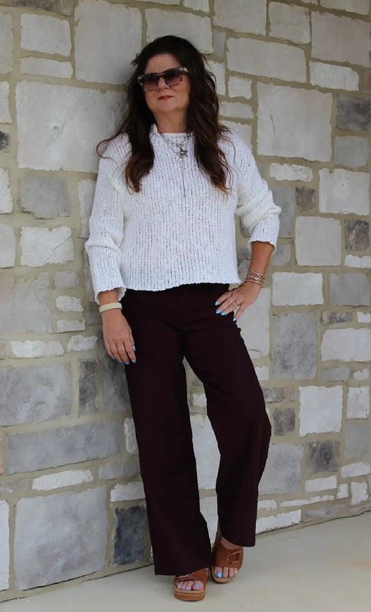 Dark Brown Hyper Stretch High Rise Wide Leg - DENIM & ONYX