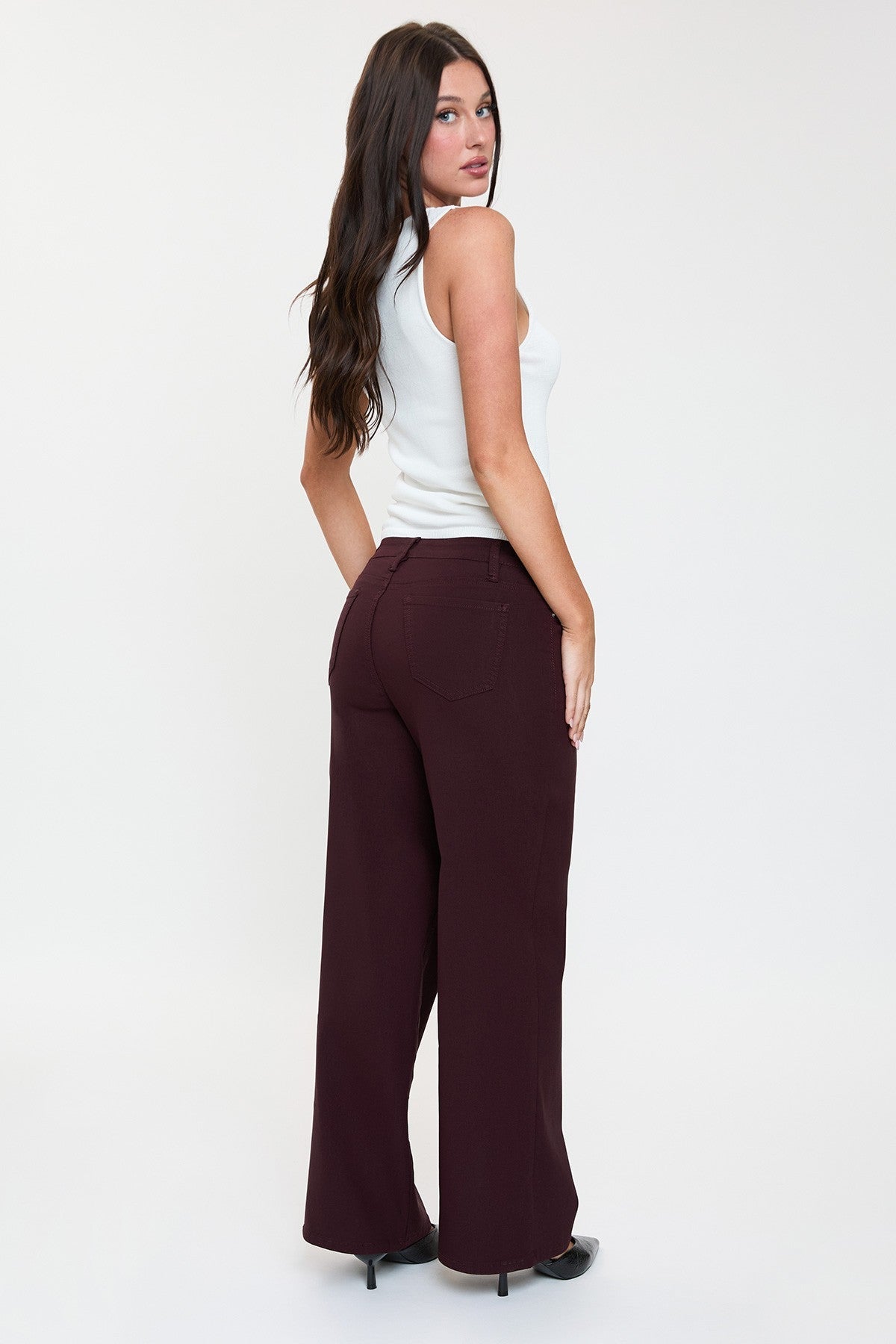 Dark Brown Hyper Stretch High Rise Wide Leg - DENIM & ONYX