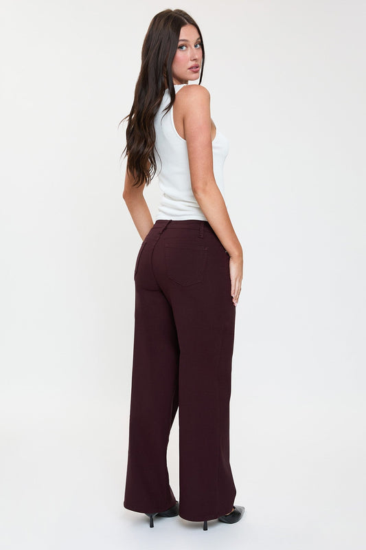 Dark Brown Hyper Stretch High Rise Wide Leg - DENIM & ONYX