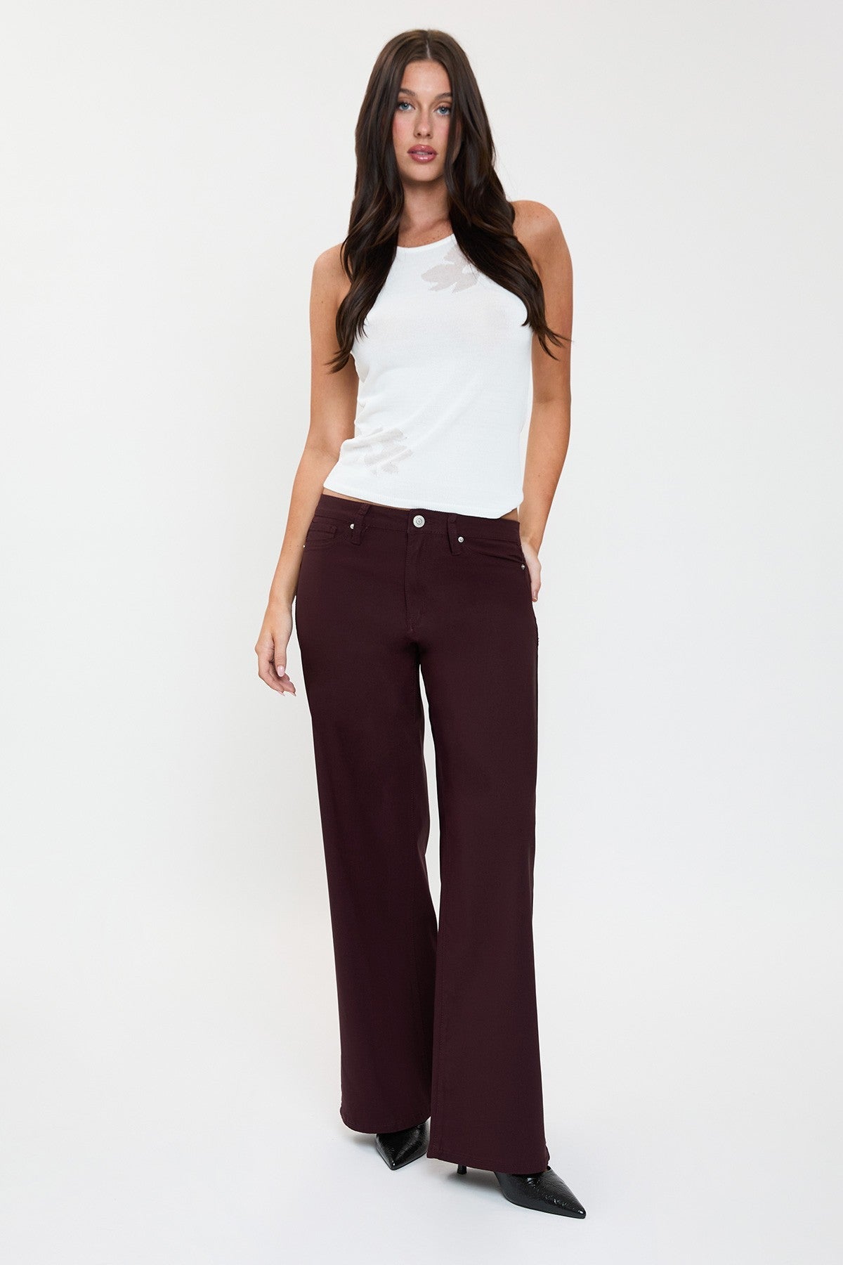 Dark Brown Hyper Stretch High Rise Wide Leg - DENIM & ONYX