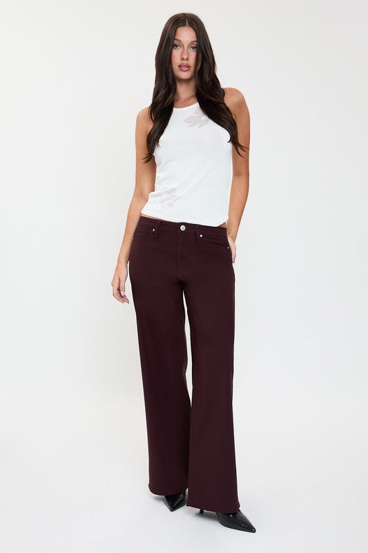 Dark Brown Hyper Stretch High Rise Wide Leg - DENIM & ONYX