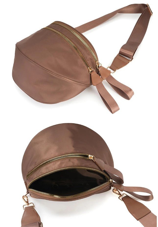 Double Zip Crescent Shape Sling Bag - DENIM & ONYX
