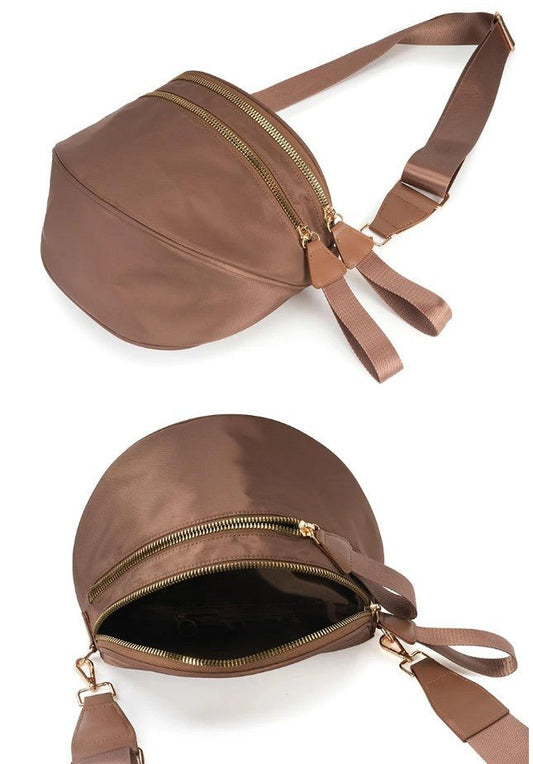 Double Zip Crescent Shape Sling Bag - DENIM & ONYX