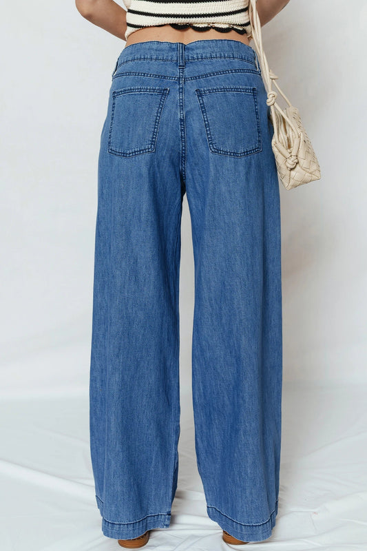 Dusk Blue Lace-Up Pull On Wide Leg Jeans - DENIM & ONYX