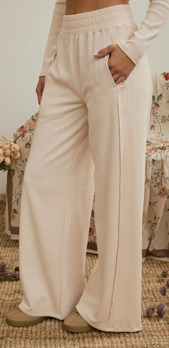 Elastic Waist Side Panel Knit Lounge Pants - DENIM & ONYX
