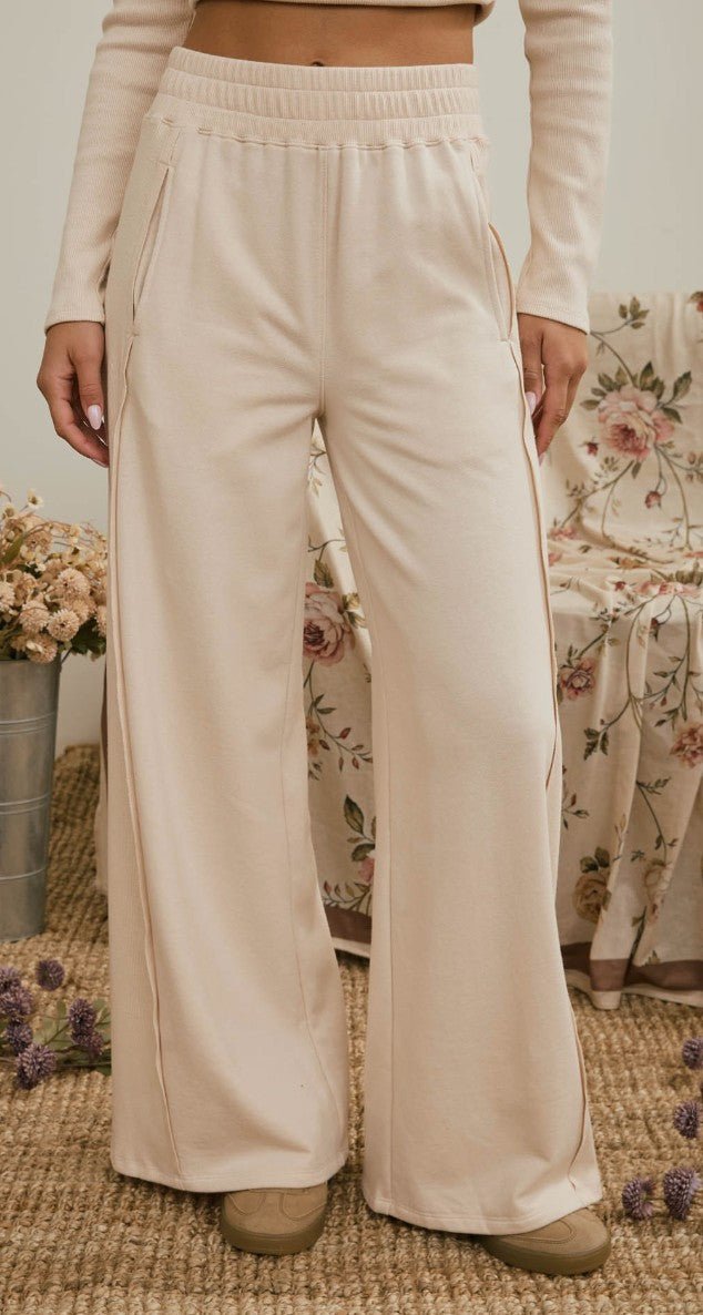 Elastic Waist Side Panel Knit Lounge Pants - DENIM & ONYX