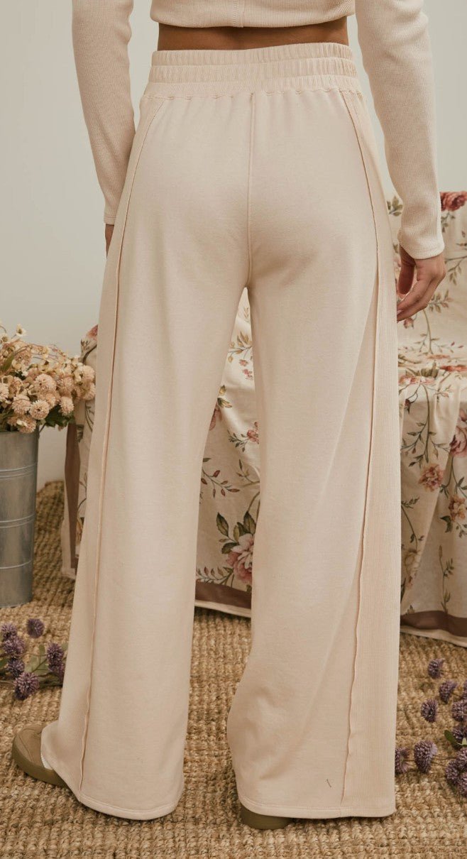 Elastic Waist Side Panel Knit Lounge Pants - DENIM & ONYX