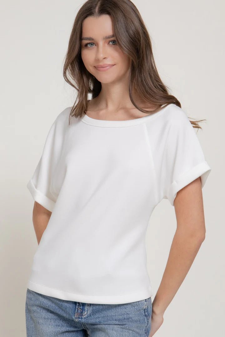 Elbow Sleeve Soft Modal Scuba Top - DENIM & ONYX