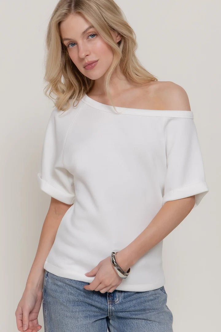 Elbow Sleeve Soft Modal Scuba Top - DENIM & ONYX