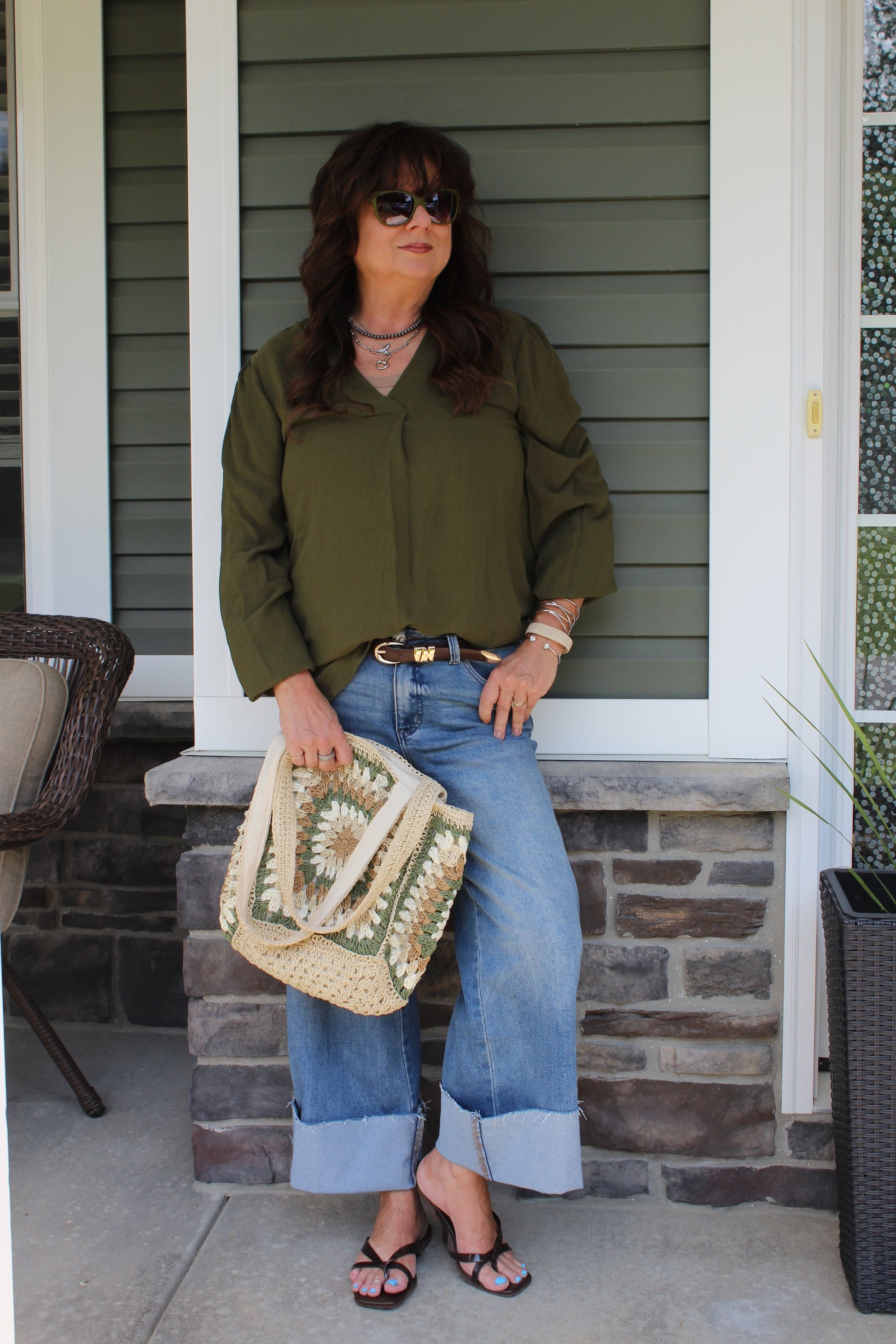 Front Pleated Crinkle Blouse - DENIM & ONYX
