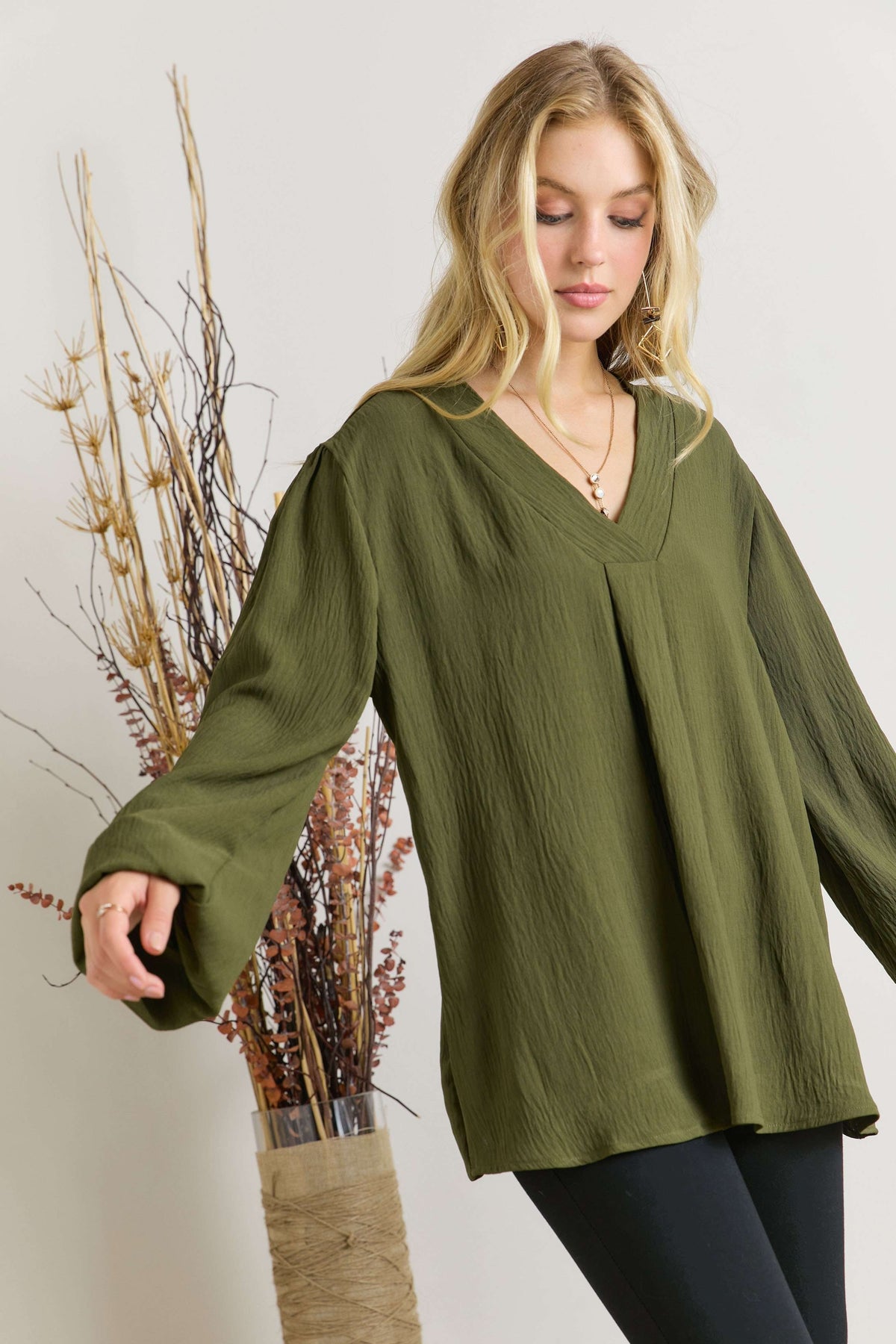 Front Pleated Crinkle Blouse - DENIM & ONYX