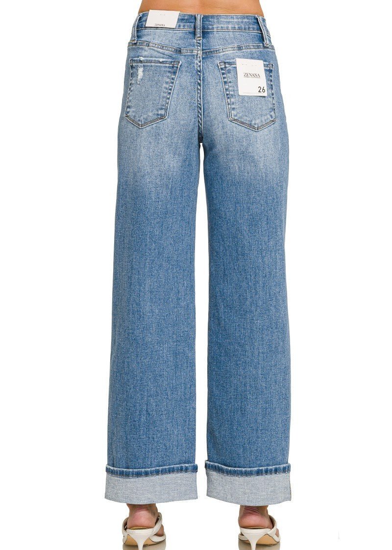 High Rise Cuffed Wide Leg Denim - DENIM & ONYX