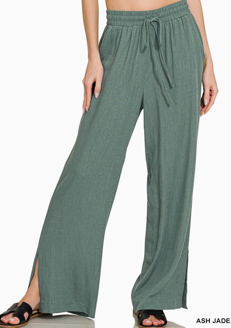 Linen Draw String Pants - DENIM & ONYX