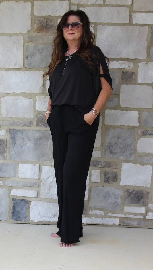 Linen Drawstring Pants - DENIM & ONYX