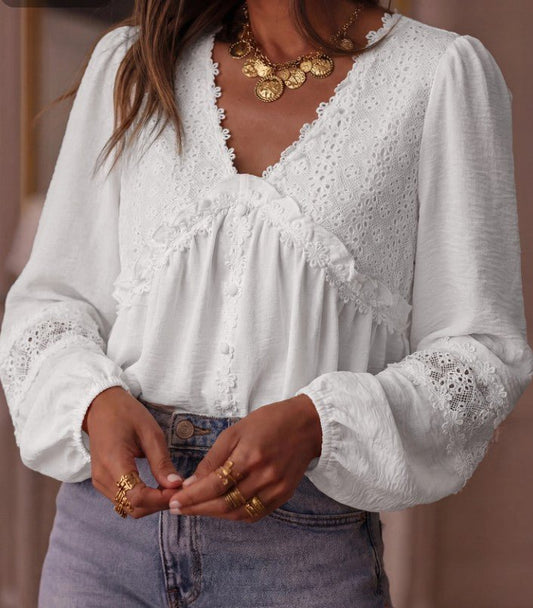 Long Sleeve Blouse - DENIM & ONYX