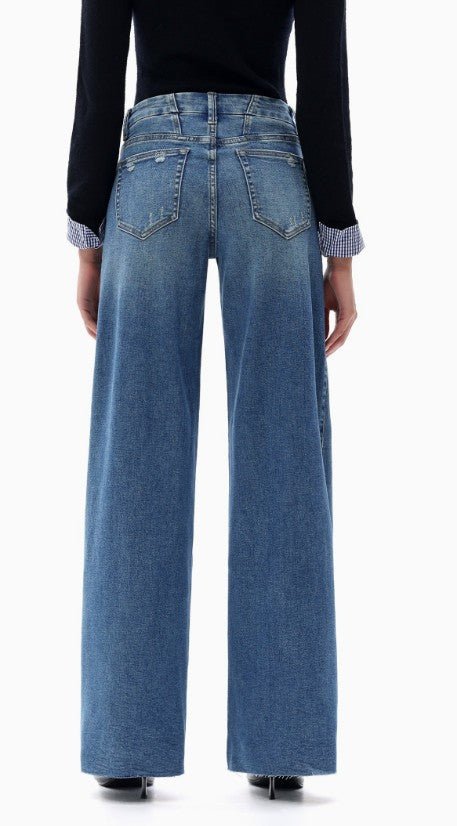 Mid Rise Wide Leg Jeans Raw Hem Vintage Denim - DENIM & ONYX