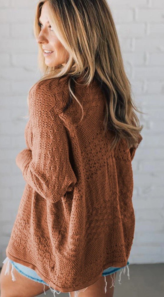 Mix Pattern Knit Open Front Cardigan - DENIM & ONYX