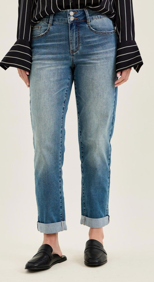 Mr Boyfriend Cool Denim W/ Cross Back Belt Loops - DENIM & ONYX