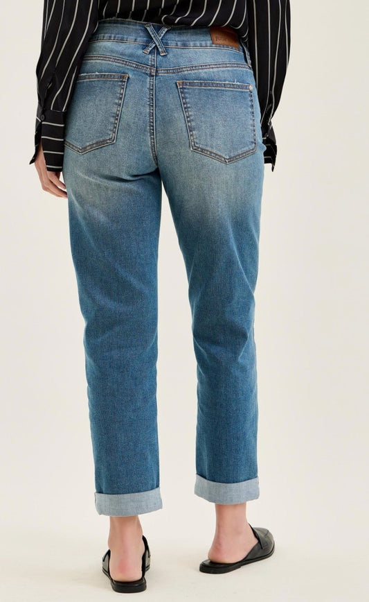 Mr Boyfriend Cool Denim W/ Cross Back Belt Loops - DENIM & ONYX