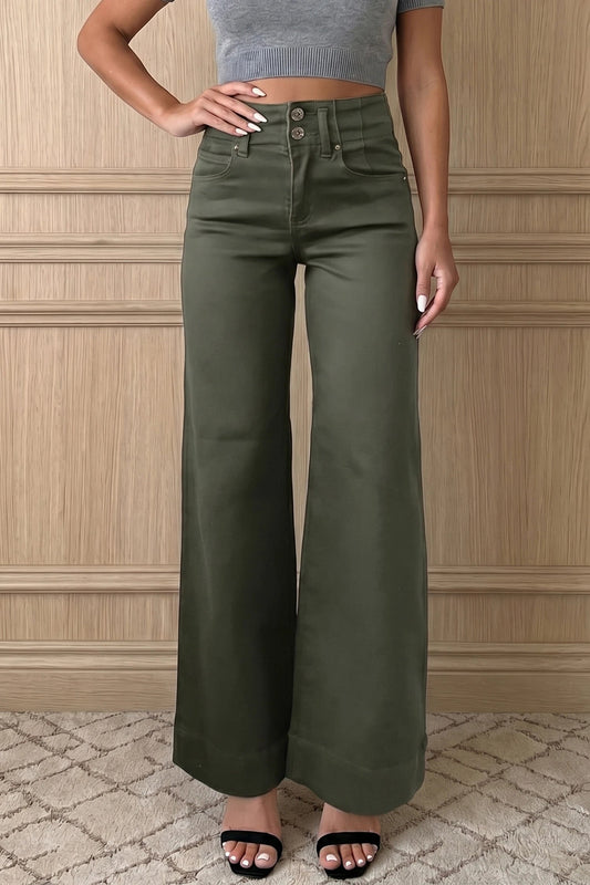 Olive High-Rise Wide Leg Jeans - DENIM & ONYX