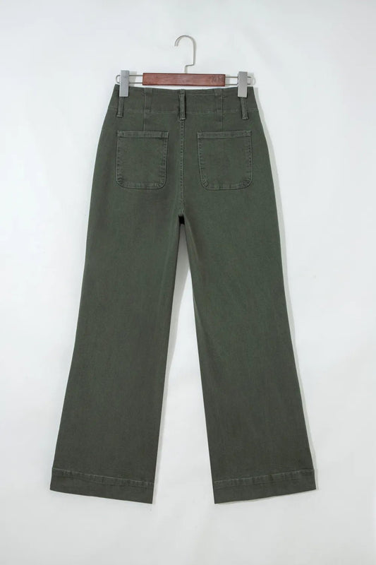Olive High-Rise Wide Leg Jeans - DENIM & ONYX