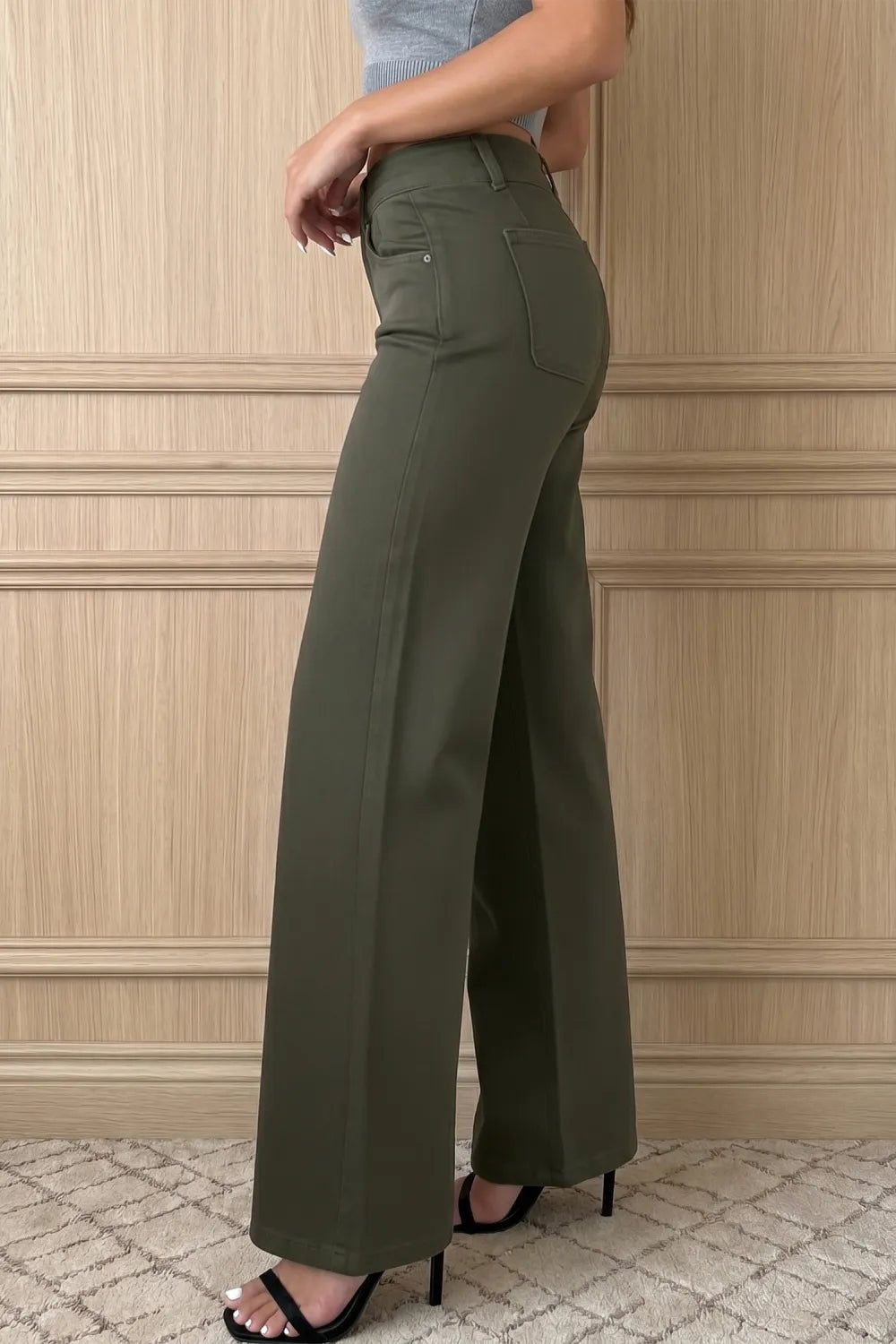 Olive High-Rise Wide Leg Jeans - DENIM & ONYX