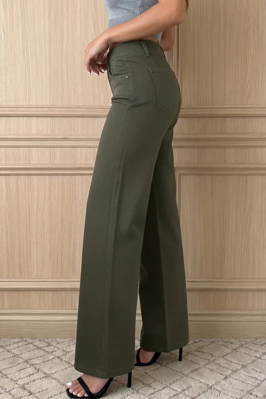 Olive High-Rise Wide Leg Jeans - DENIM & ONYX