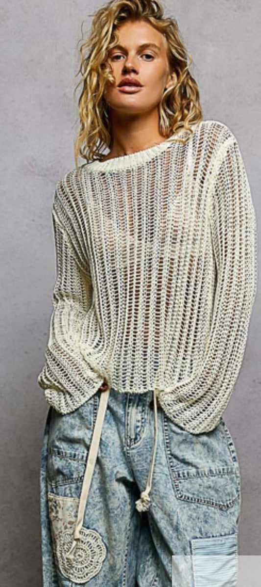 Open Knit Sweater - DENIM & ONYX