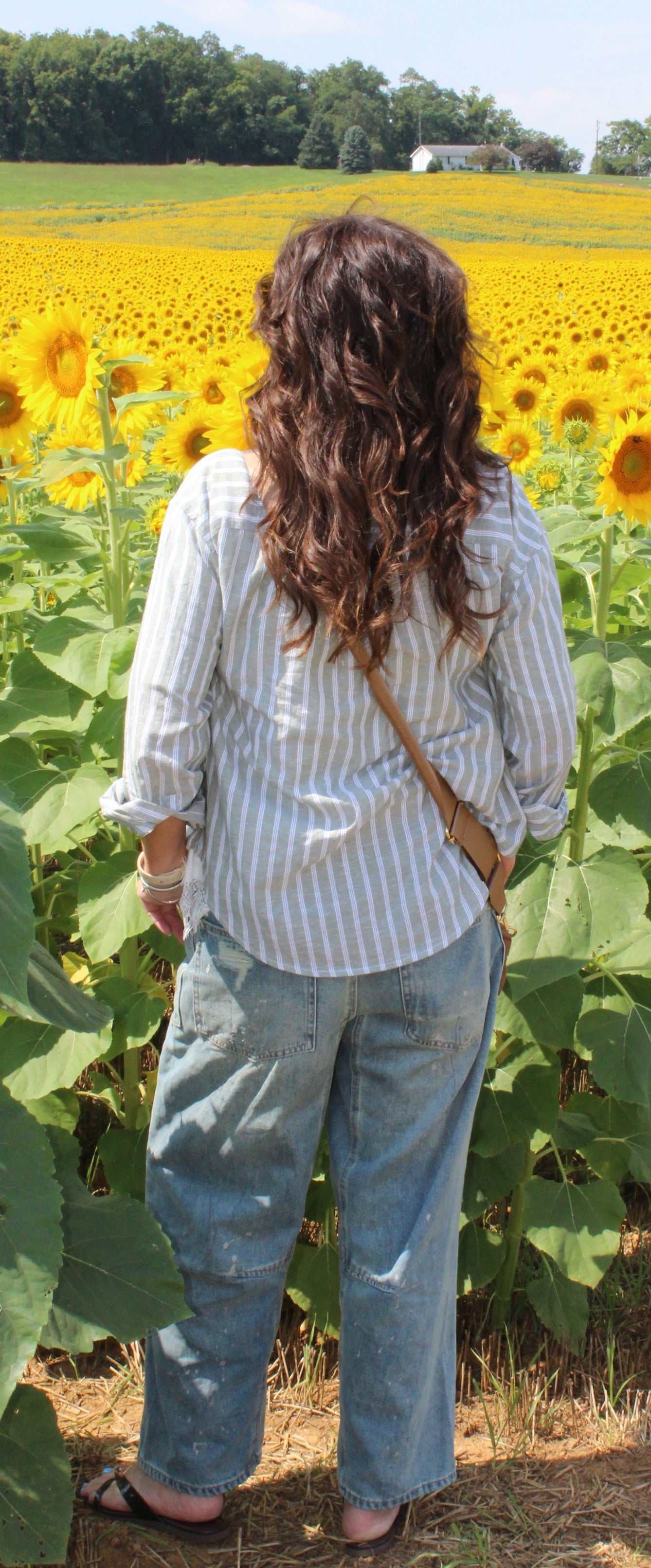 Oversized Linen Blend Button-Down Stripe Shirt - DENIM & ONYX